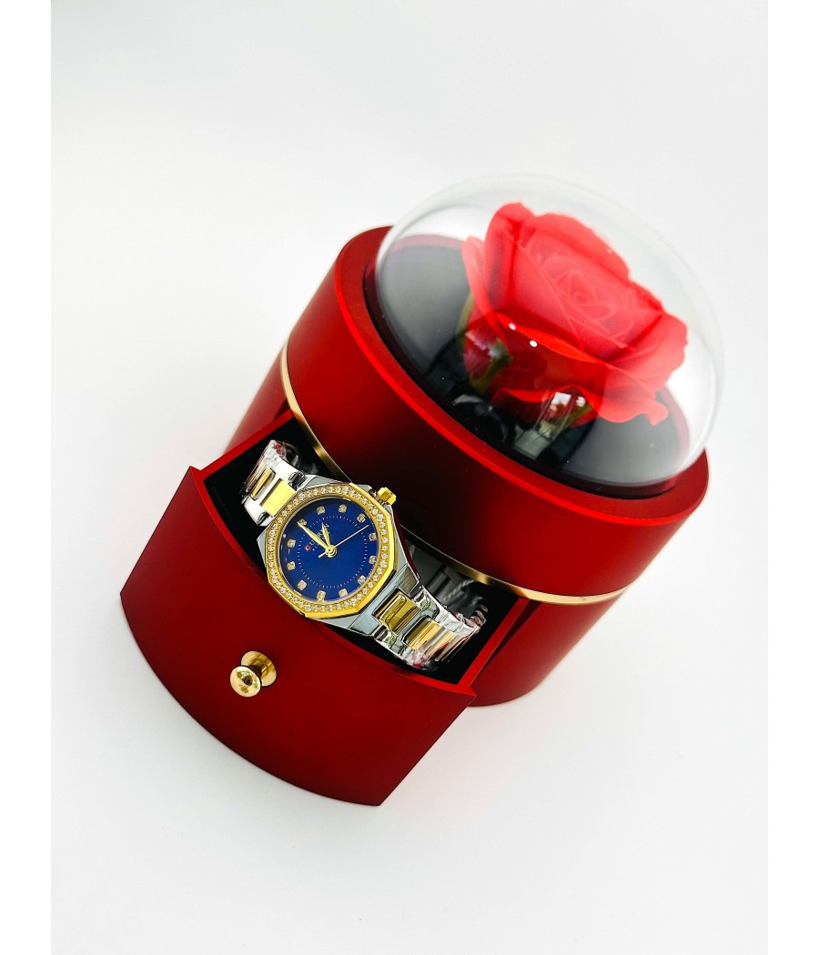 Ρολόι Χρυσό-Ασημί με Μπλε Καντράν