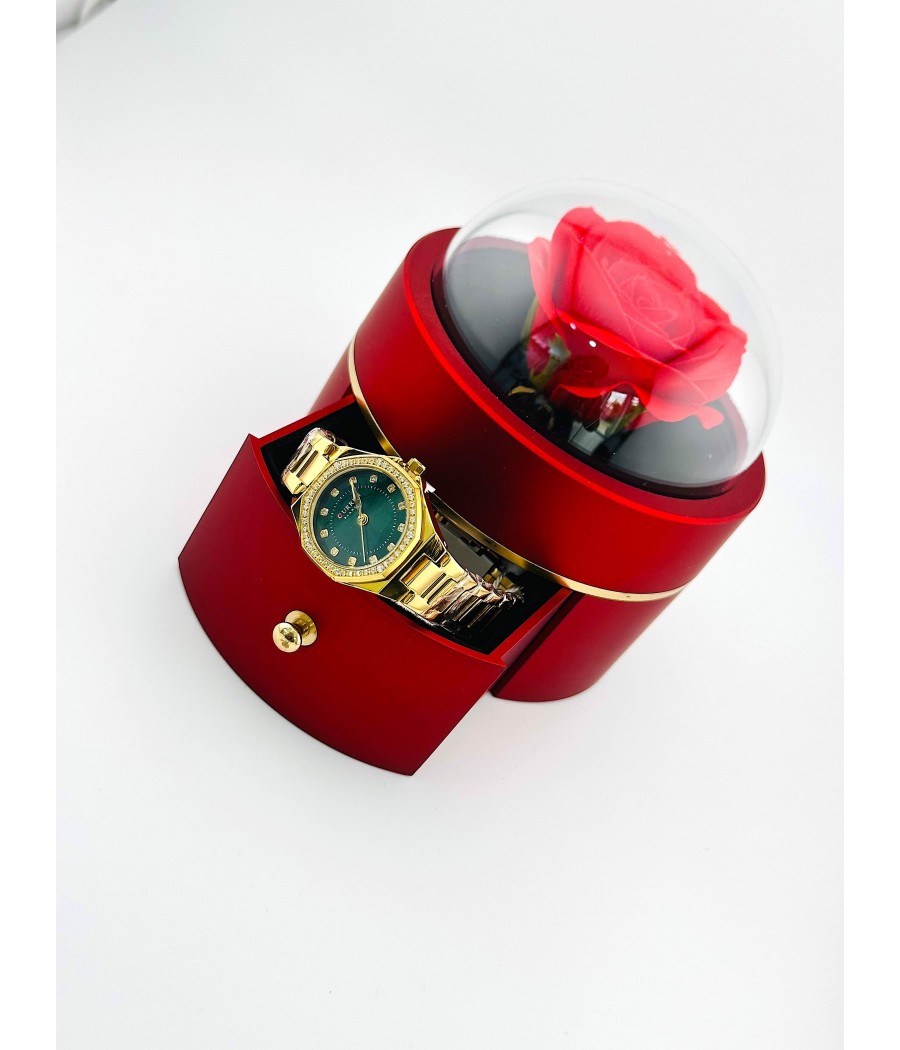 Γυναικείο Ρολόι Χρυσό με Πράσινο Καντράν