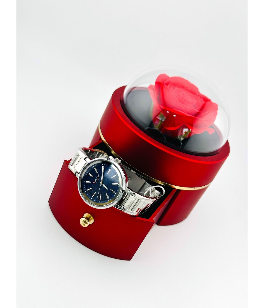 Γυναικείο Ασημί Ρολόι με Μπλε Καντράν