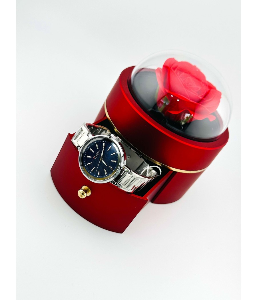 Γυναικείο Ασημί Ρολόι με Μπλε Καντράν