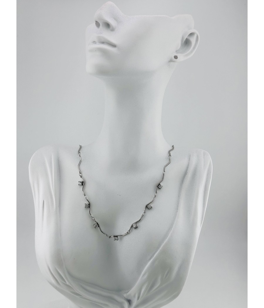 Κολιέ με Κυματιστή Αλυσίδα και Ζιρκόν – Σε Ασήμι και Χρυσό