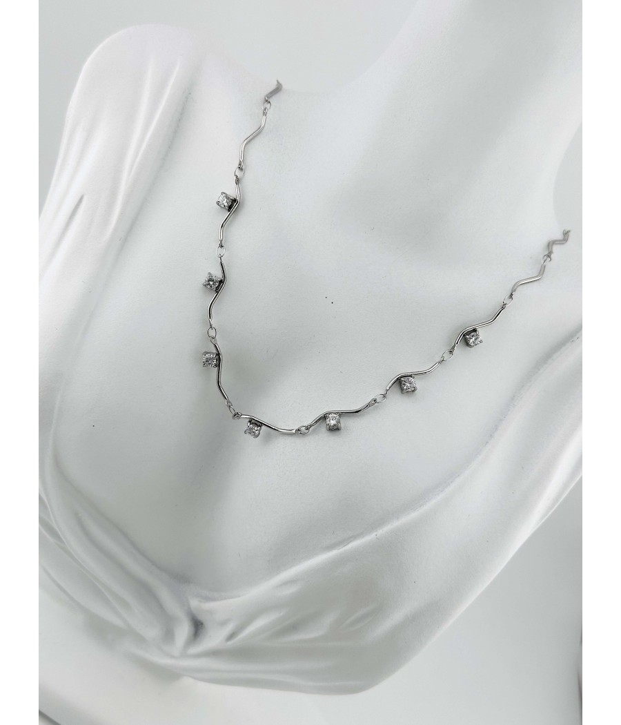 Κολιέ με Κυματιστή Αλυσίδα και Ζιρκόν – Σε Ασήμι και Χρυσό