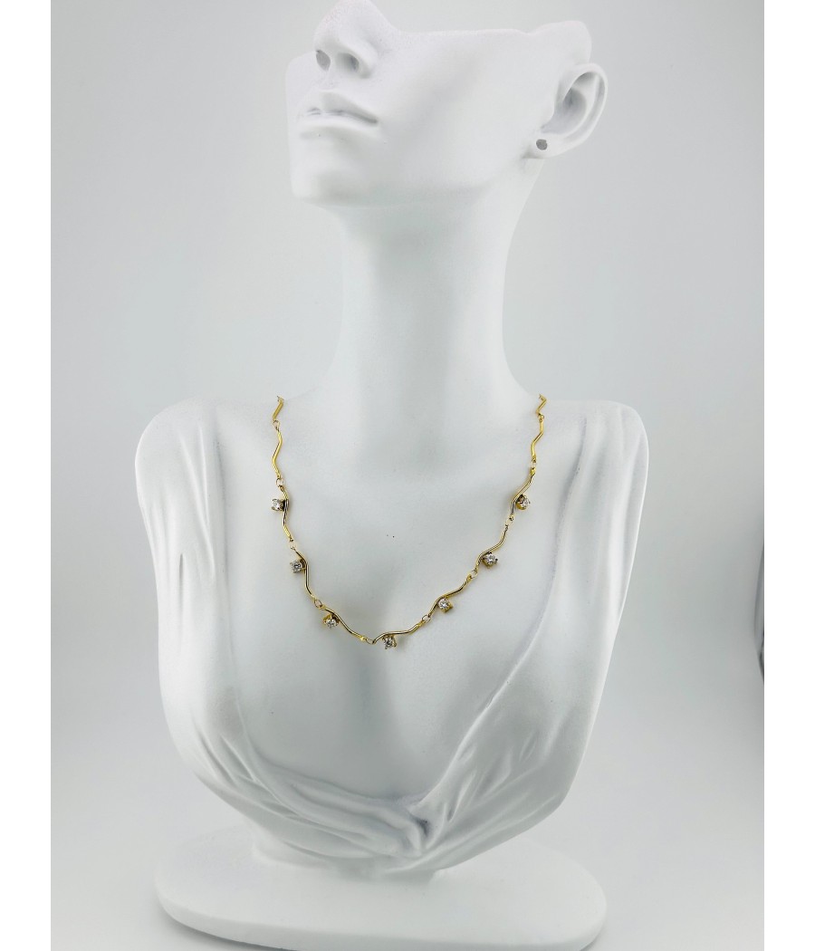 Κολιέ με Κυματιστή Αλυσίδα και Ζιρκόν – Σε Ασήμι και Χρυσό