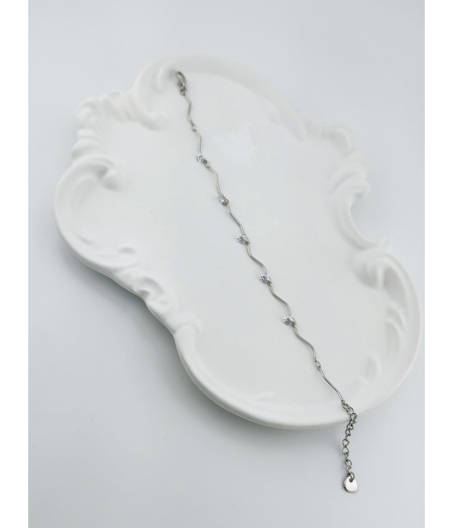 Βραχιόλι με Κυματιστή Αλυσίδα και Ζιρκόν – Σε Ασήμι και Χρυσό