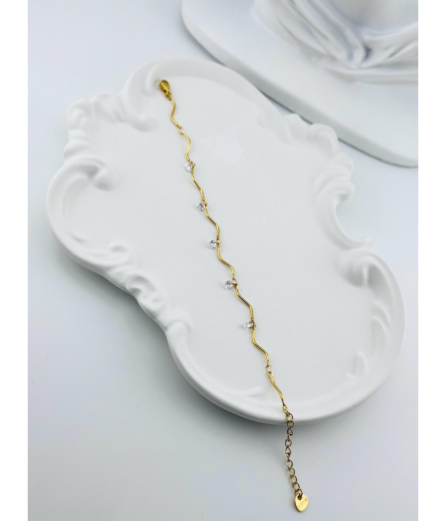 Βραχιόλι με Κυματιστή Αλυσίδα και Ζιρκόν – Σε Ασήμι και Χρυσό