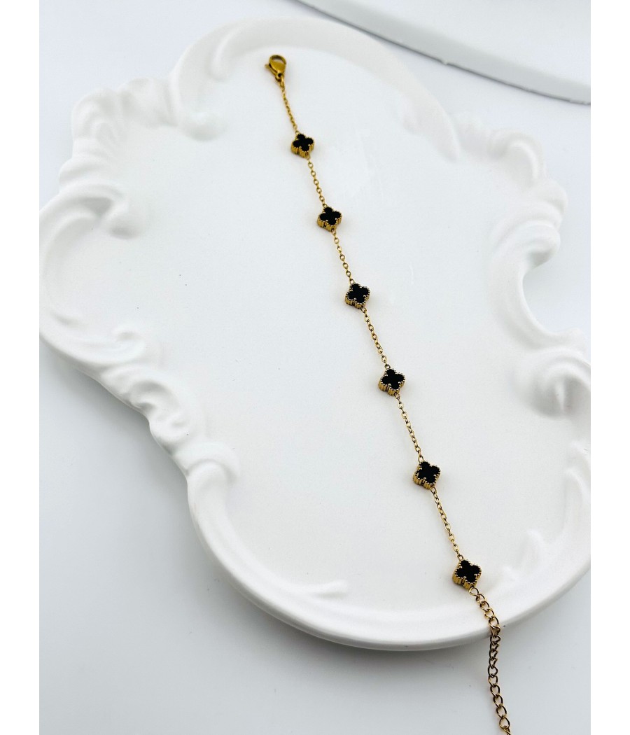 Βραχιόλι Τετράφυλλο με Σμάλτο – Μαύρο ή Λευκό σε Χρυσό