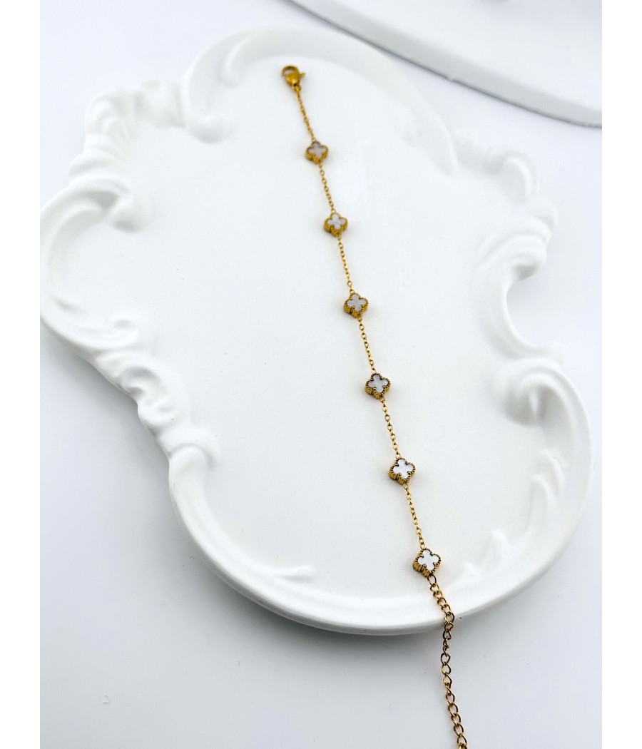 Βραχιόλι Τετράφυλλο με Σμάλτο – Μαύρο ή Λευκό σε Χρυσό