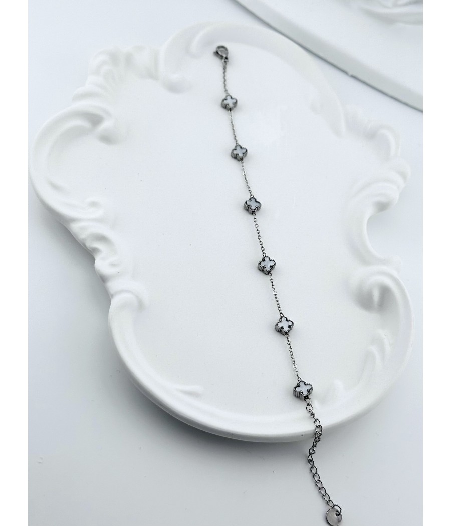 Βραχιόλι Τετράφυλλο με Σμάλτο – Μαύρο ή Λευκό σε Ασήμι