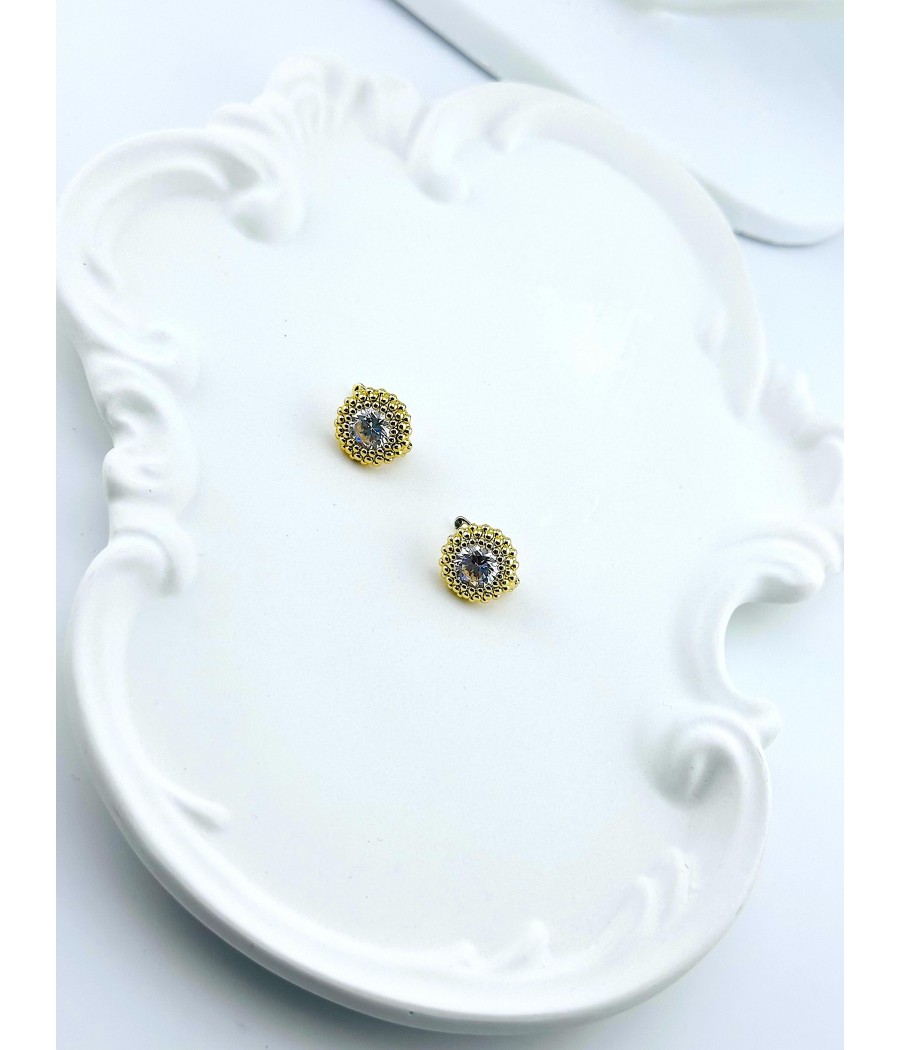 Σκουλαρίκια Στρογγυλά με Ζιρκόν – Σε Ασήμι και Χρυσό