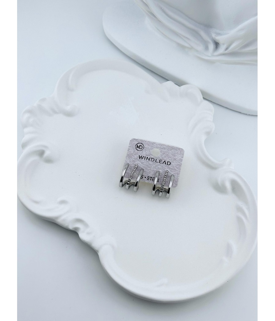 Σκουλαρίκια Διπλοί Κρίκοι με Ζιρκόν – Σε Ασήμι και Χρυσό