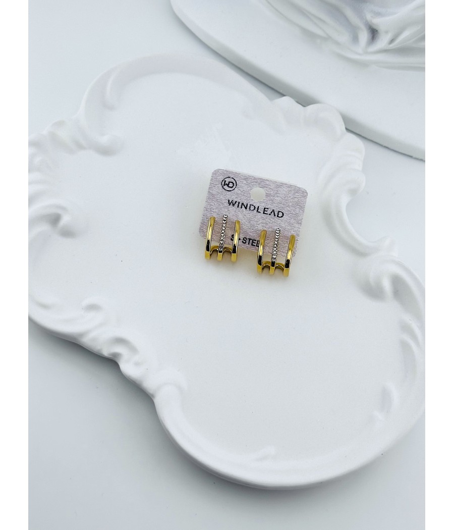 Σκουλαρίκια Διπλοί Κρίκοι με Ζιρκόν – Σε Ασήμι και Χρυσό