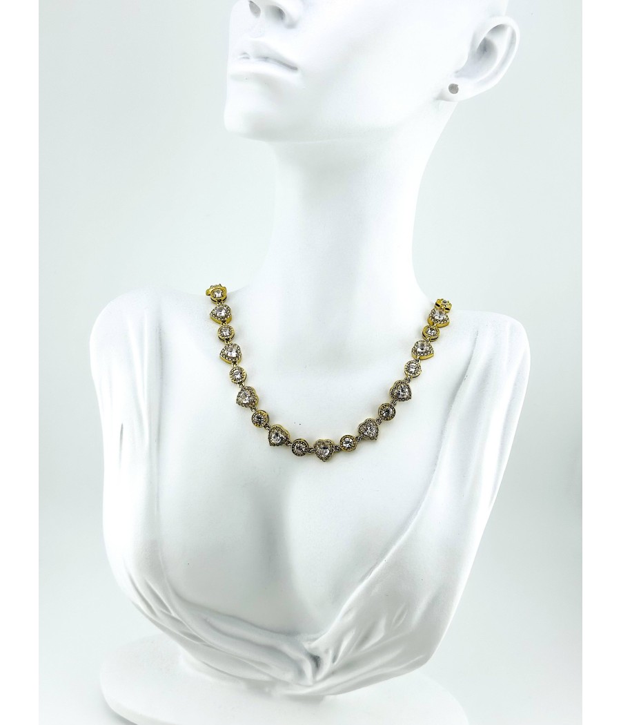 Κολιέ Καρδιές με Ζιρκόν – Σε Ασήμι και Χρυσό