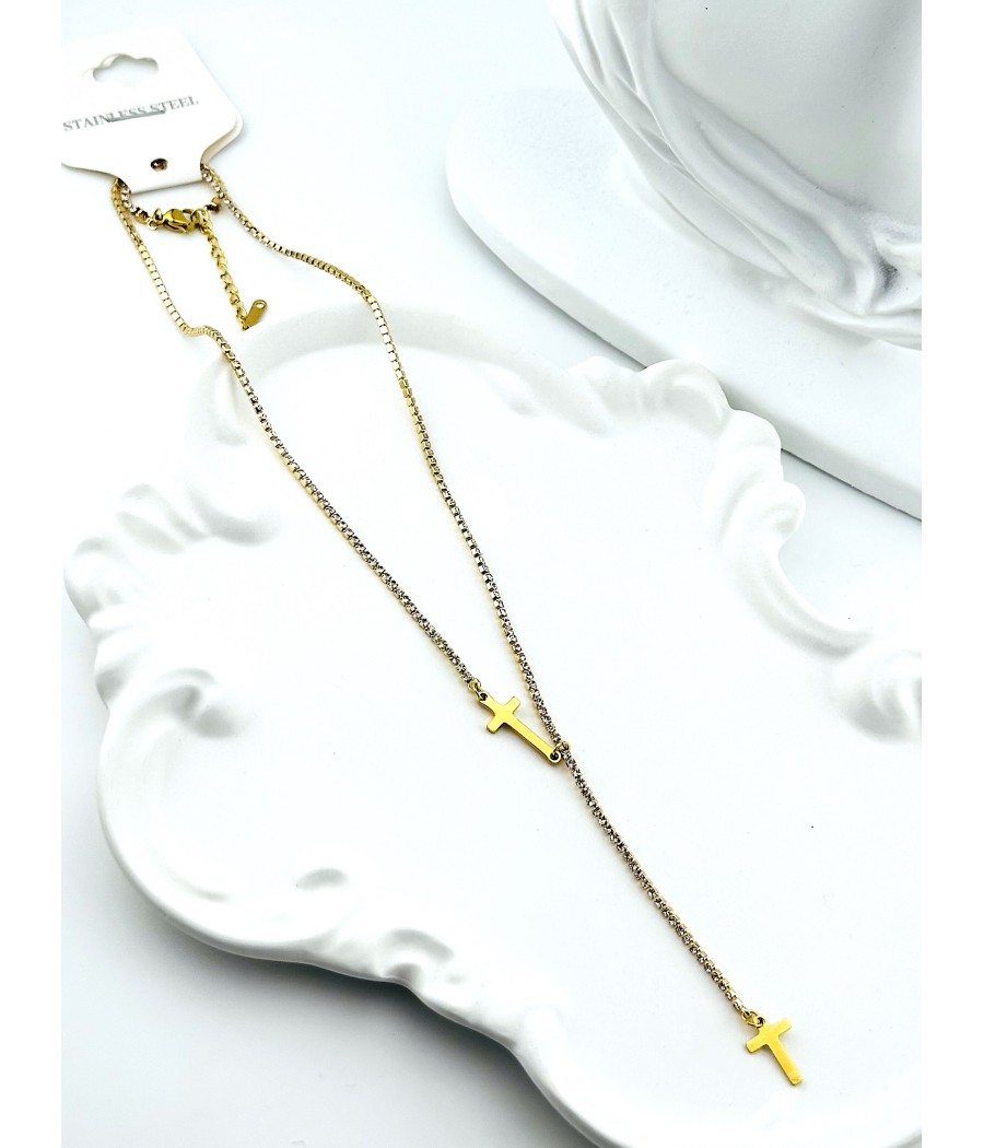 Κολιέ με Σταυρό – Ατσάλινο σε Ασημί και Χρυσό