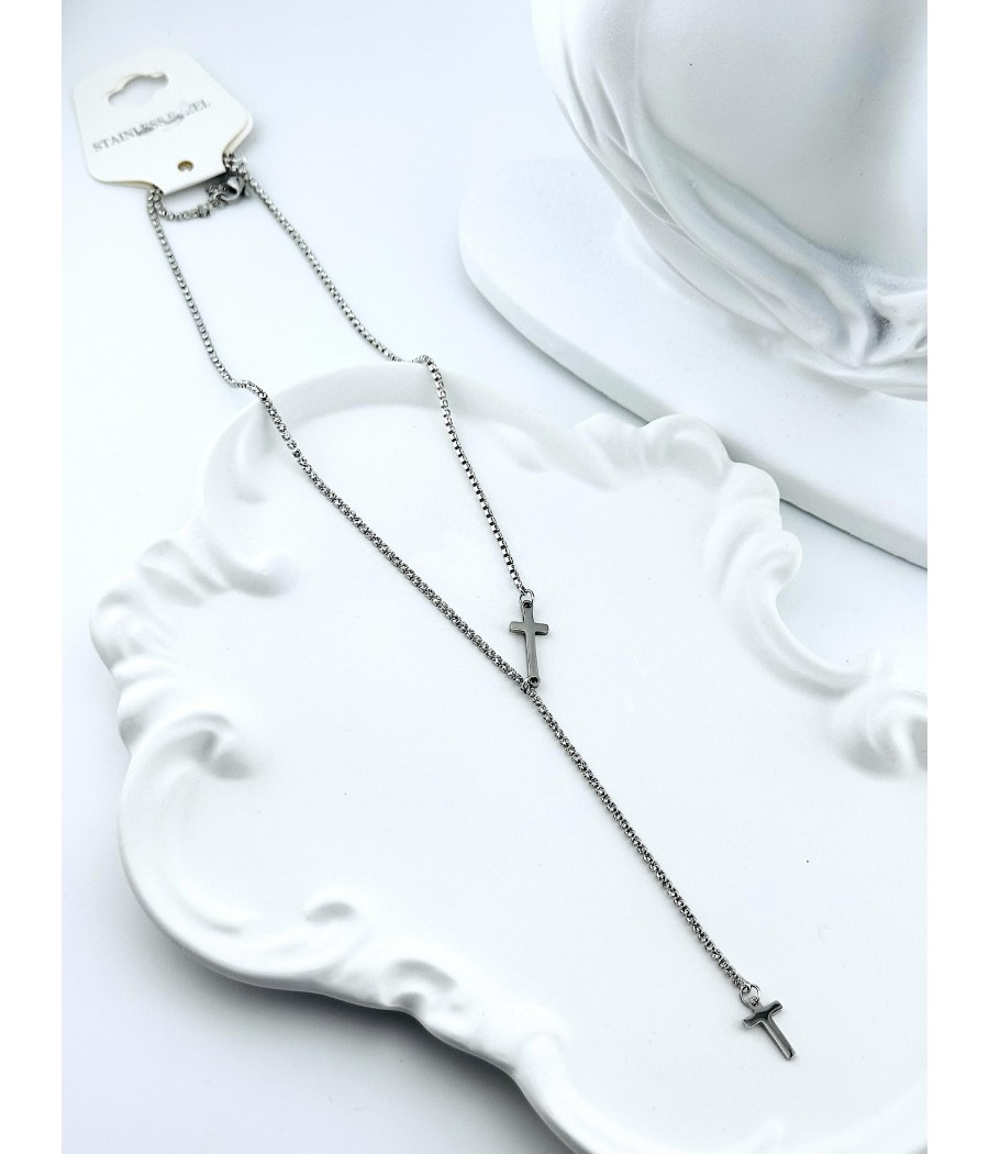 Κολιέ με Σταυρό – Ατσάλινο σε Ασημί και Χρυσό