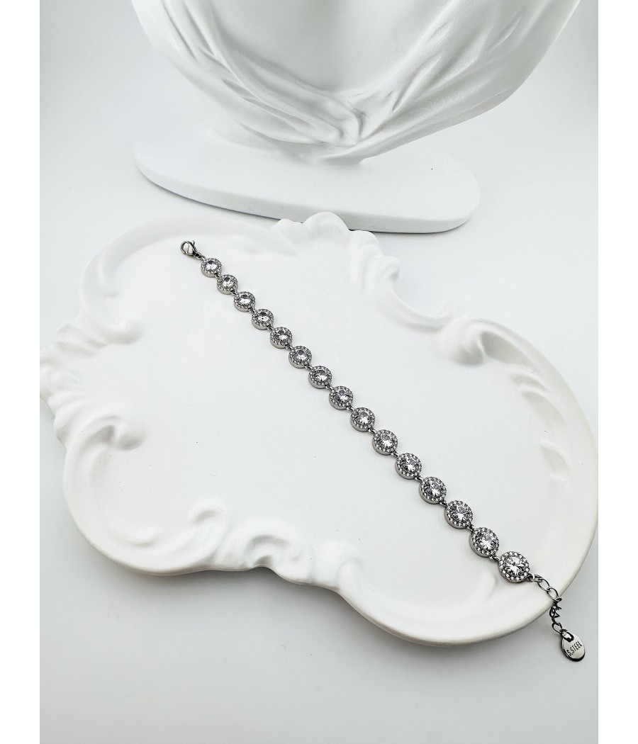 Βραχιόλι Ριβιέρα με Στρογγυλές Πέτρες Ζιρκόν – Χρυσό / Ασημί