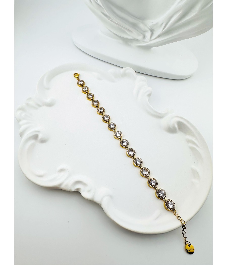 Βραχιόλι Ριβιέρα με Στρογγυλές Πέτρες Ζιρκόν – Χρυσό / Ασημί