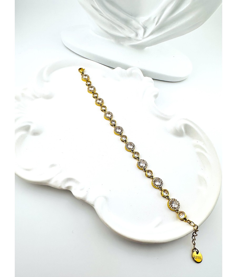 Βραχιόλι Ριβιέρα με Στρογγυλά Ζιρκόν Και Στρας– Χρυσό