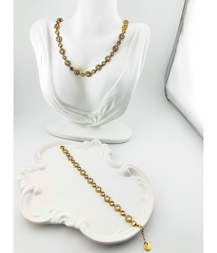 Βραχιόλι Ριβιέρα με Στρογγυλά Ζιρκόν Και Στρας– Χρυσό