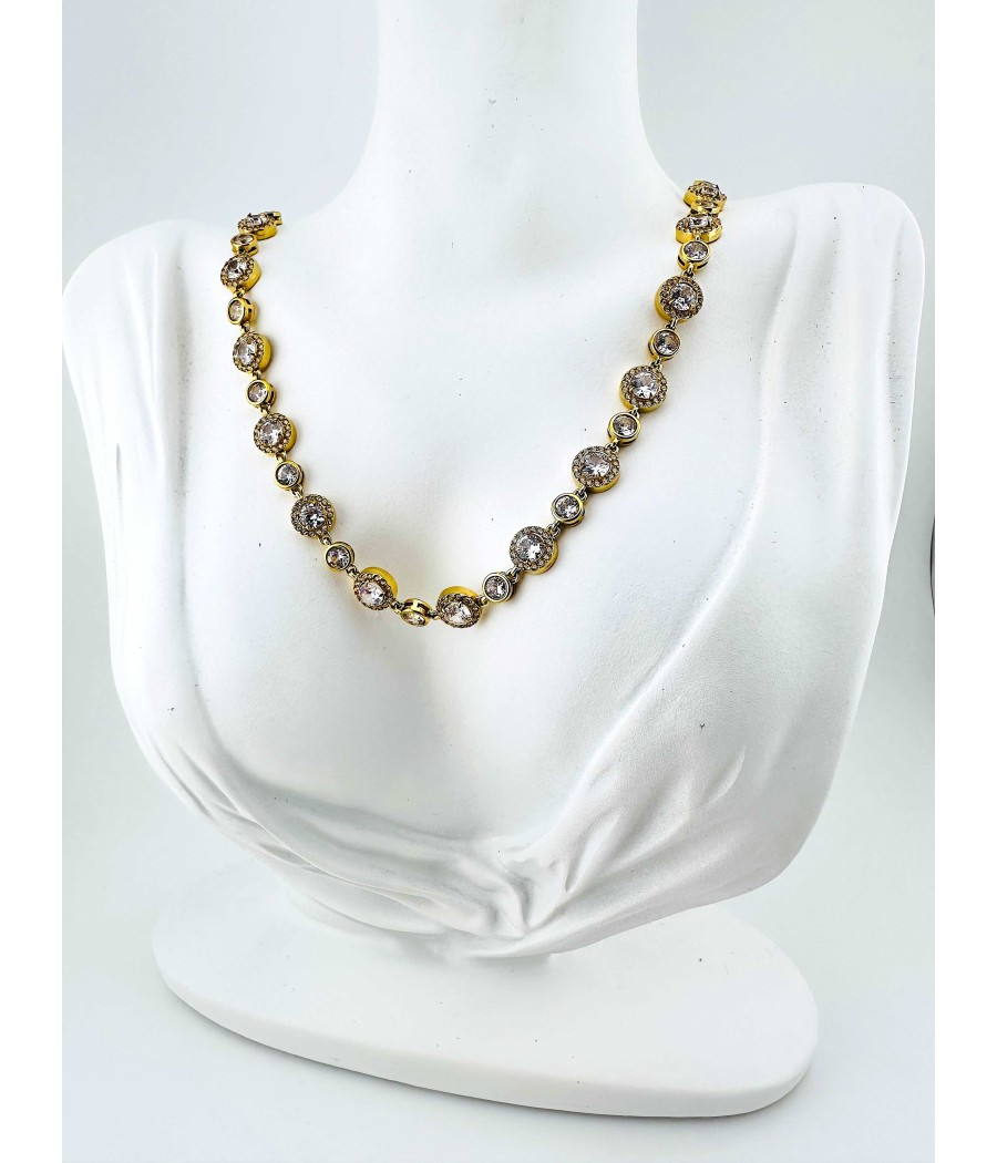 Κολιέ Ριβιέρα με Στρογγυλά Ζιρκόν Και Στρας – Χρυσό