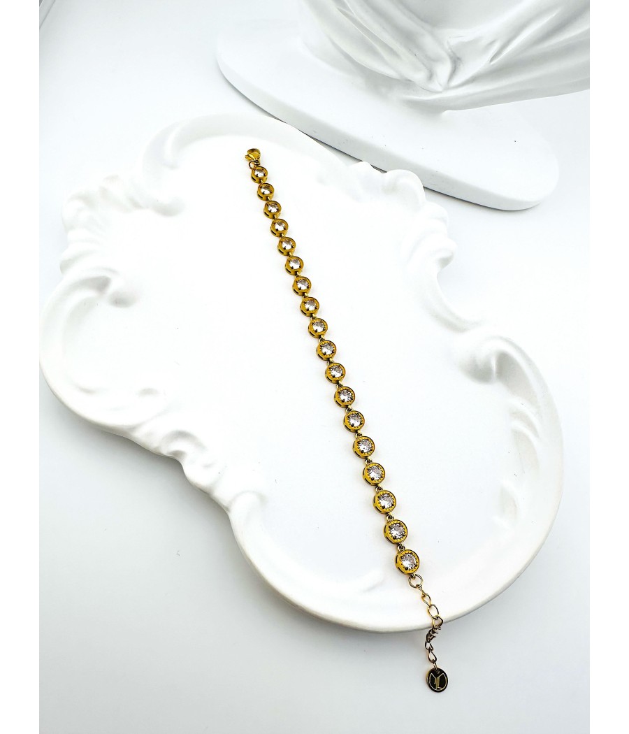 Χρυσό Βραχιόλι Ριβιέρα με Στρογγυλά Ζιρκόν