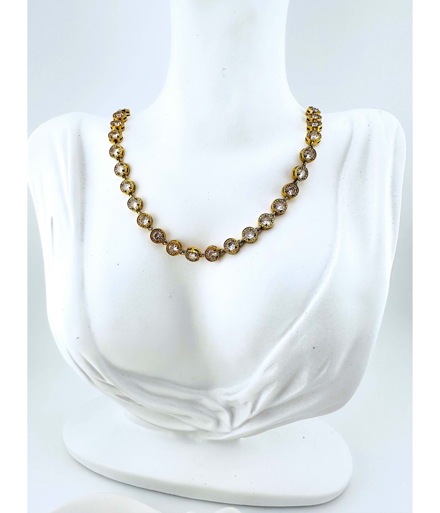 Χρυσό Κολιέ Ριβιέρα με Στρογγυλές Πέτρες Ζιρκόν