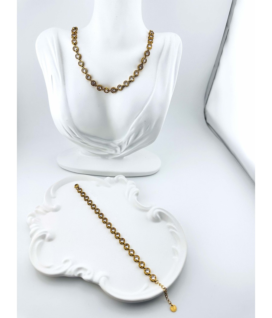 Χρυσό Κολιέ Ριβιέρα με Στρογγυλές Πέτρες Ζιρκόν