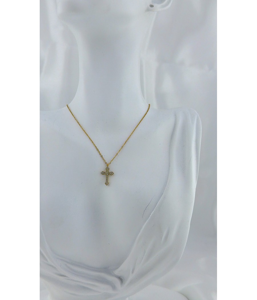 Ατσάλινο Γυναικείος Σταυρός με Πέτρες σε Χρυσή και Ασημί Απόχρωση