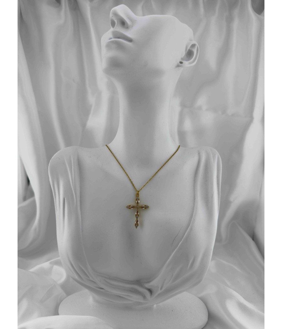 Ατσάλινο Γυναικείο Σταυρός με Πέτρες σε Χρυσή και Ασημί Απόχρωση