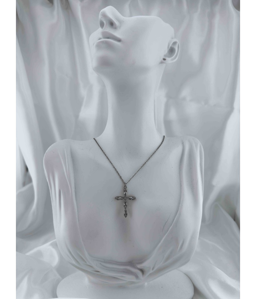 Ατσάλινο Γυναικείο Σταυρός με Πέτρες σε Χρυσή και Ασημί Απόχρωση