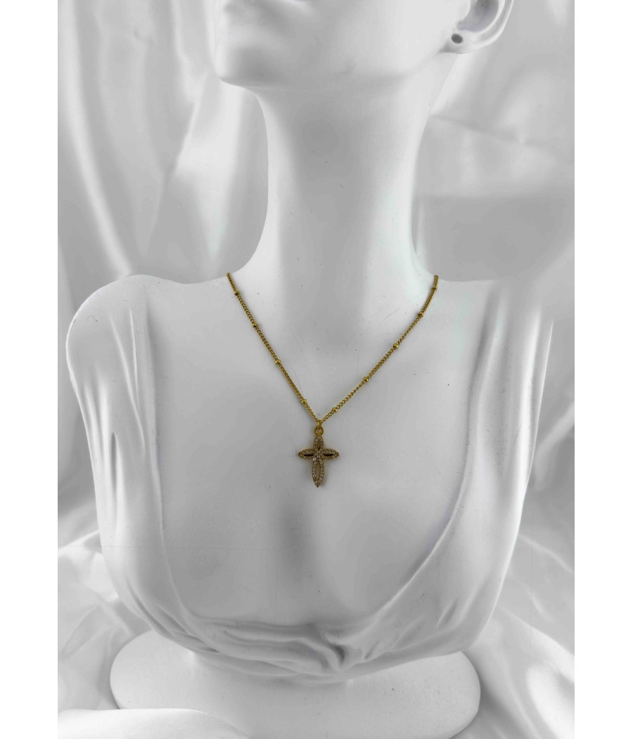 Γυναικείος Σταυρός Χρυσό & Ασημί με Ζιργκόν