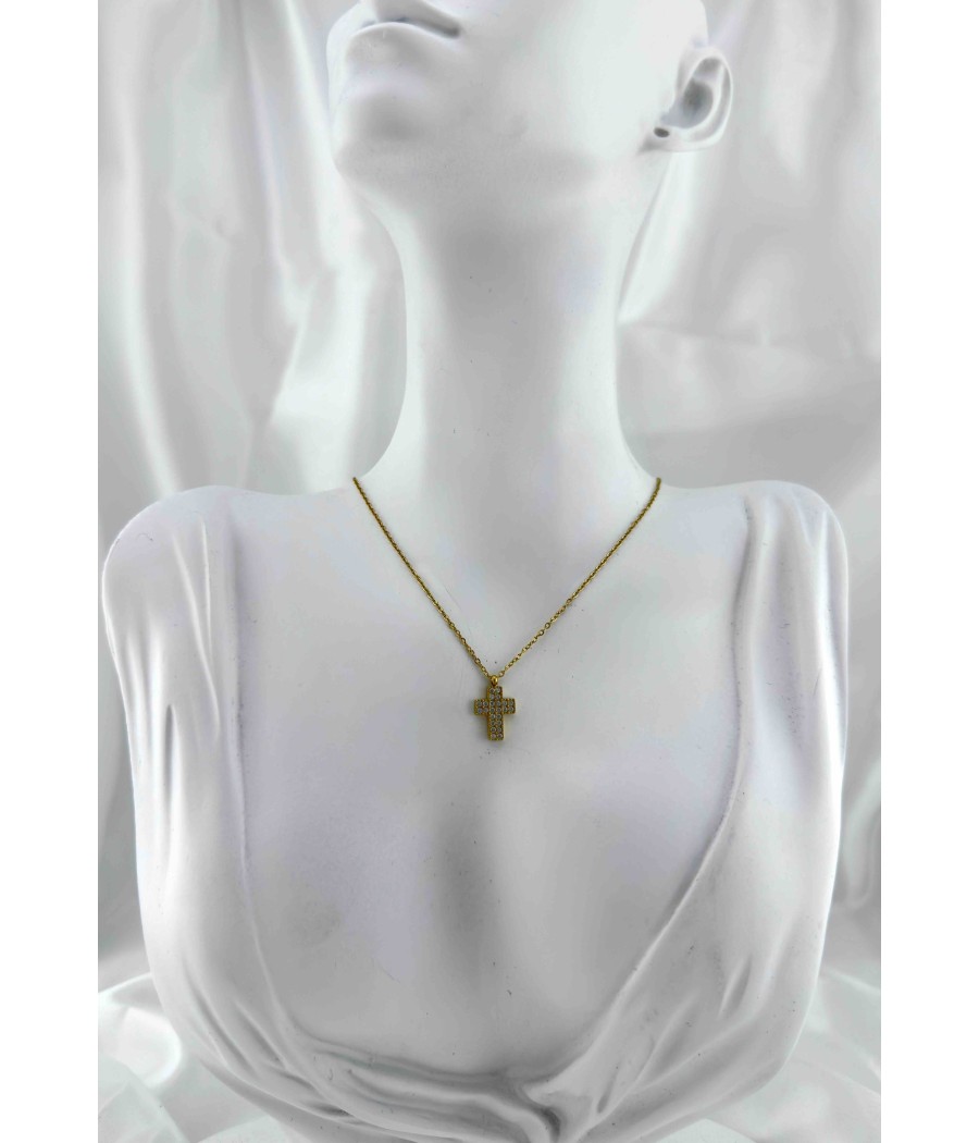 Γυναικείος Σταυρός σε Χρυσό & Ασημί με Ζιργκόν