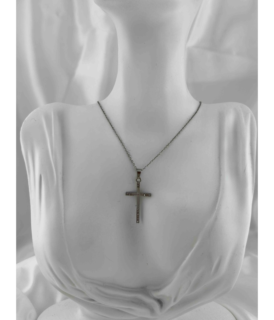 Ατσάλινος Γυναικείος Σταυρός σε Χρυσό & Ασημί με Διακριτικές ζιρκόν