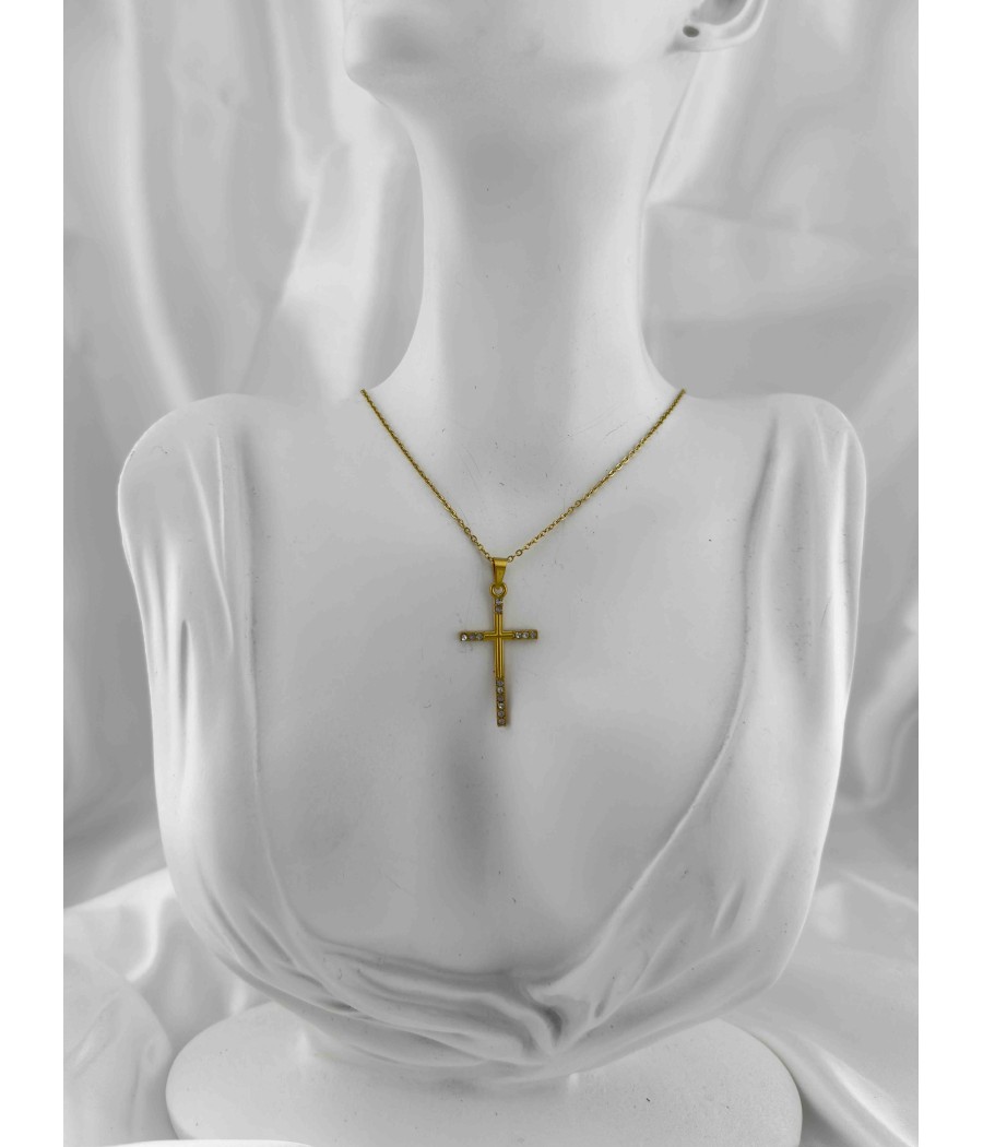 Ατσάλινος Γυναικείος Σταυρός σε Χρυσό & Ασημί με Διακριτικές ζιρκόν