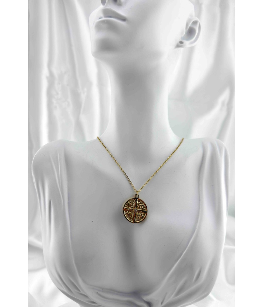 Κωνσταντινάτο Ατσάλινο Κολιέ Γυναικείο Στρογγυλό Χρυσό & Ασημί