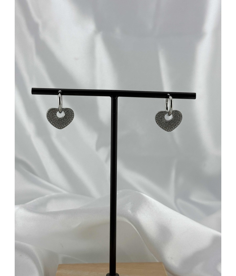 Ατσάλινα Σκουλαρίκια Κρίκοι με Καρδιά και Ζιργκόν – Ασημί & Χρυσό Γυναικεία Σκουλαρίκια