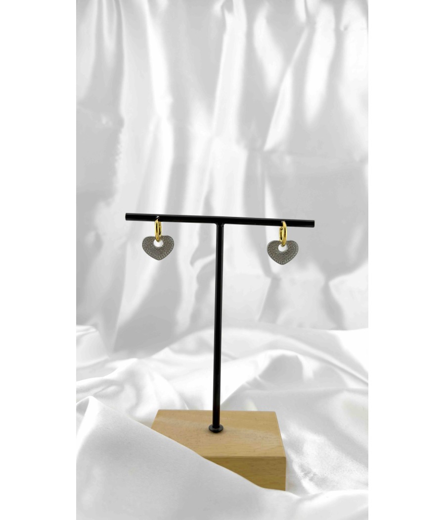 Ατσάλινα Σκουλαρίκια Κρίκοι με Καρδιά και Ζιργκόν – Ασημί & Χρυσό Γυναικεία Σκουλαρίκια