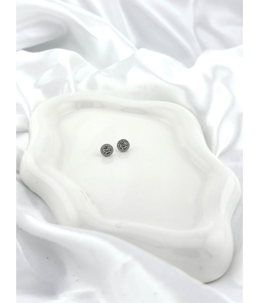 Ατσάλινα Καρφωτά Σκουλαρίκια Στρογγυλά με Ζιργκόν