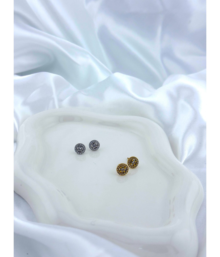 Ατσάλινα Καρφωτά Σκουλαρίκια Στρογγυλά με Ζιργκόν