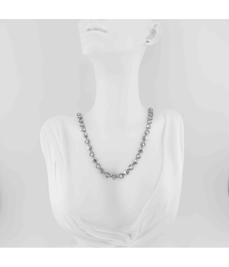 Κολίε με καρδούλες και στράς σε Χρυσό και Ασημί