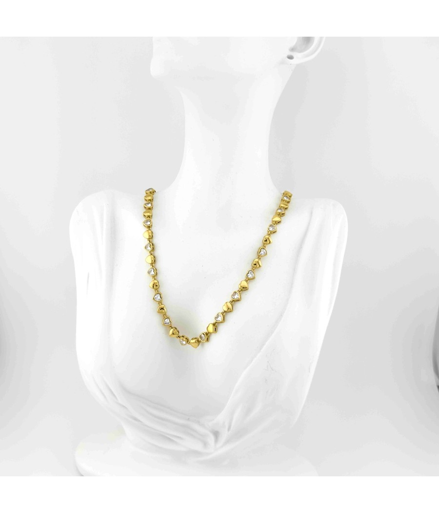 Κολίε με καρδούλες και στράς σε Χρυσό και Ασημί