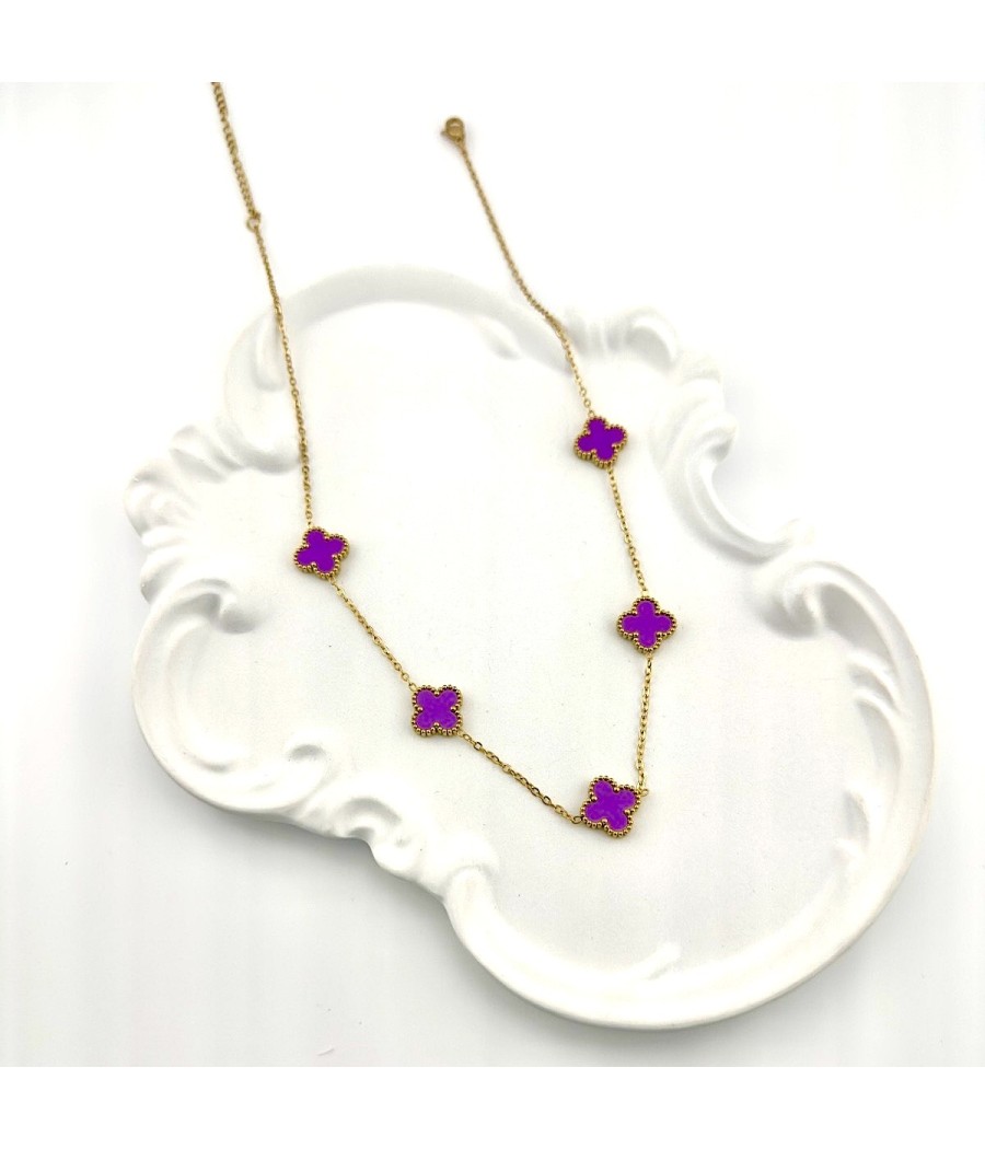 Κολιέ Τετράφυλλο με Πολύχρωμα Χρυσό