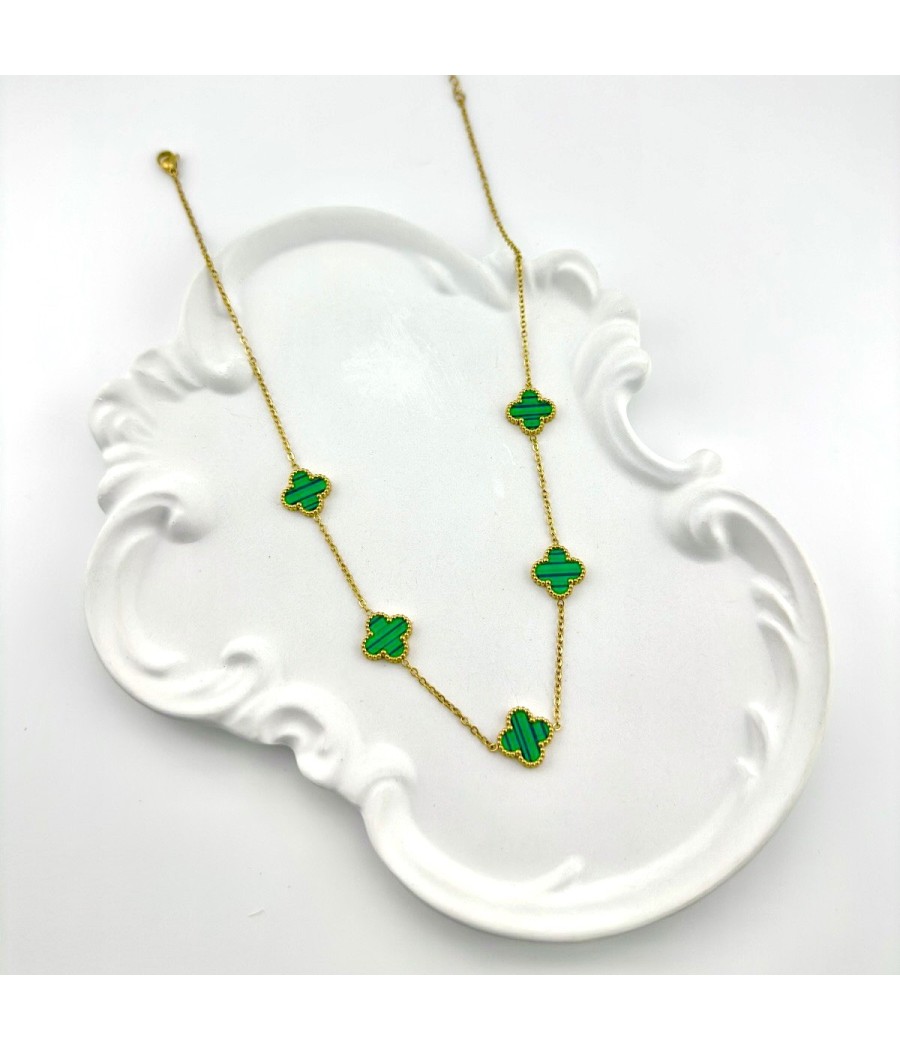 Κολιέ Τετράφυλλο με Πολύχρωμα Χρυσό