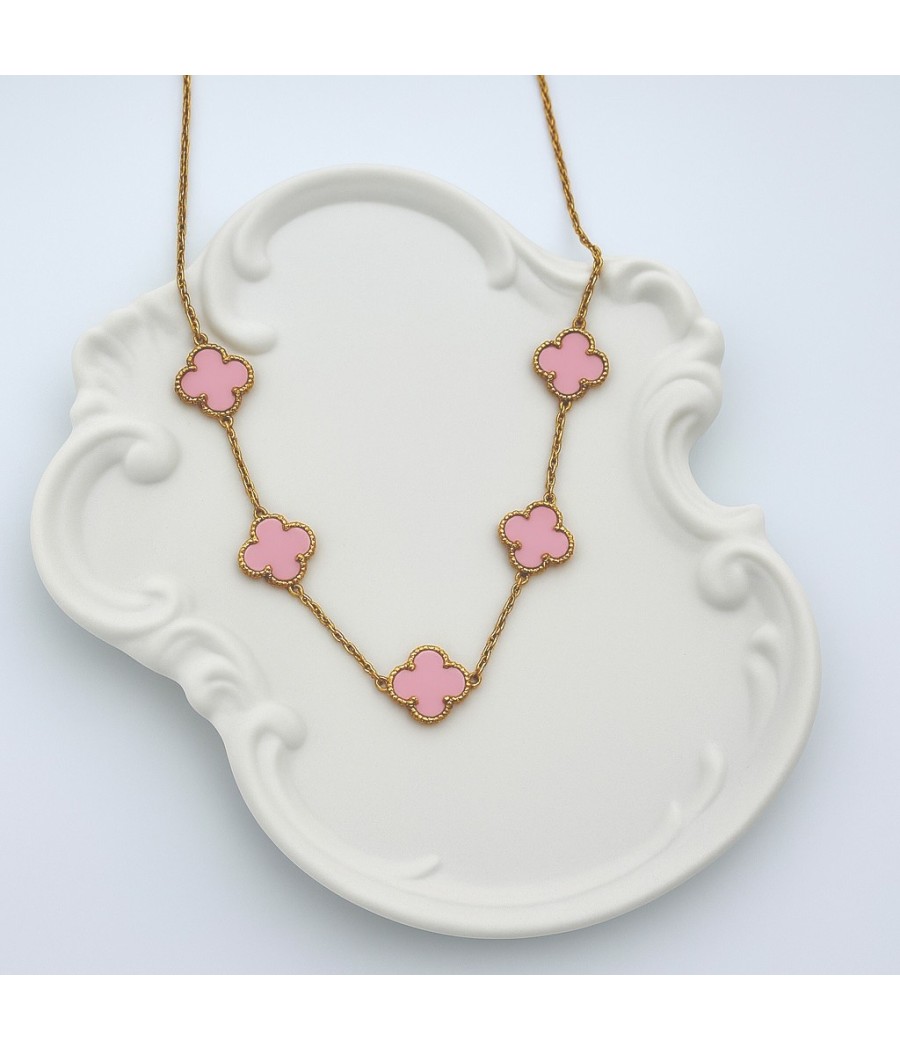 Κολιέ Τετράφυλλο με Πολύχρωμα Χρυσό