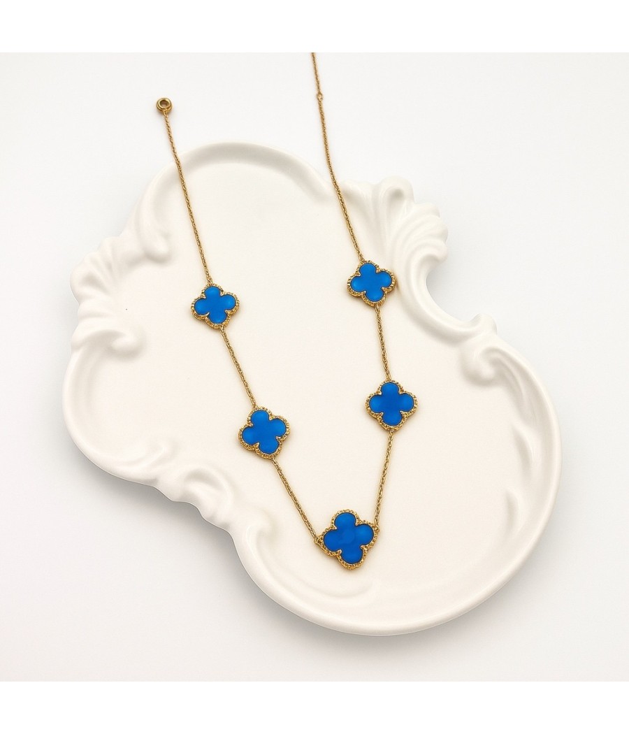 Κολιέ Τετράφυλλο με Πολύχρωμα Χρυσό